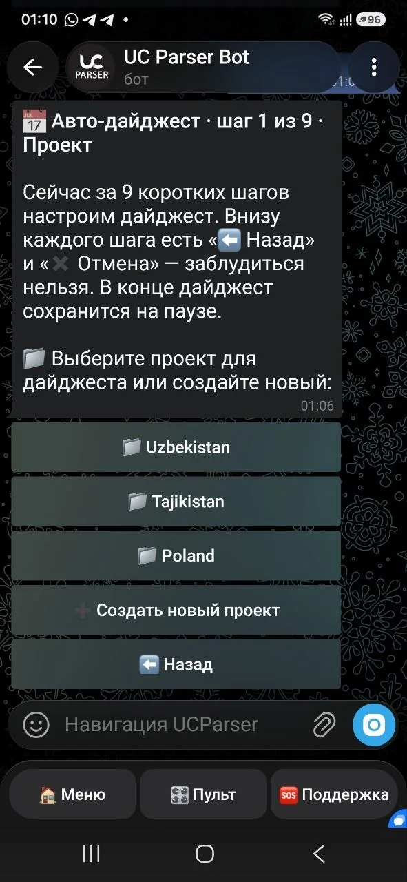 UCParserBot: выбор проекта для AI-саммари