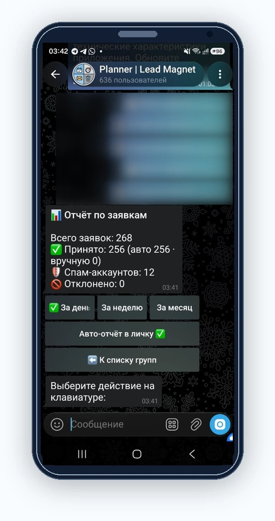 Статистика автоприёма заявок в Telegram-группе